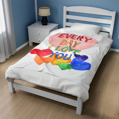 Every Day I Love You Velveteen Plush Blanket