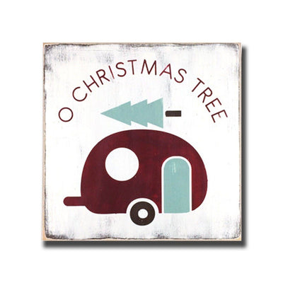 o christmas tree with camper, sign, - Barn Owl Primitives, vintage wood signs, typography decor,