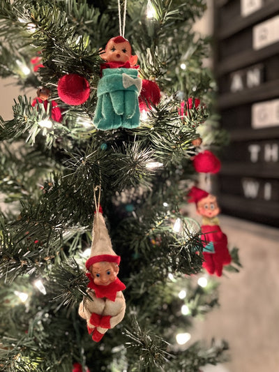 knee hugger elf ornaments - set of 3