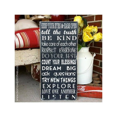 keep your ears and eyes open, sign, - Barn Owl Primitives, vintage wood signs, typography decor,