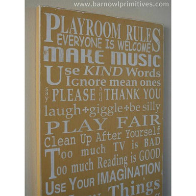 playroom rules portrait, sign, - Barn Owl Primitives, vintage wood signs, typography decor,