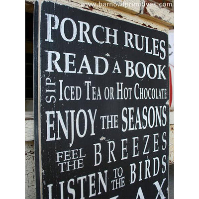 porch rules - sale, sign, - Barn Owl Primitives, vintage wood signs, typography decor,